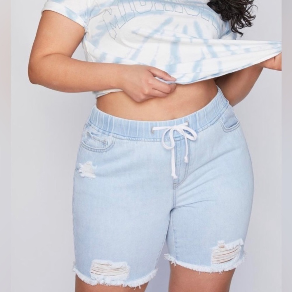 YMI Womens Dream Collection High Rise Tie Waist Distressed Shorts Size 3X - Picture 6 of 13